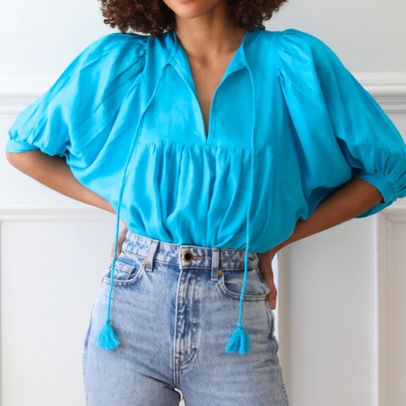 Mille Tops - 🩵MILLE Thalia Top Aqua Linen XXS🩵